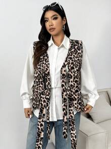 SHEIN EZwear 加大尺碼豹紋蝴蝶結背心，無袖且保暖