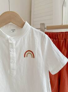SHEIN 2 Piezas/set Camisa De Manga Corta Y Shorts Impresos Cómodos Y Casuales Para Niños Jóvenes
