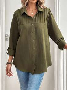 SHEIN LUNE Women Textured Fabric Casual Shirt