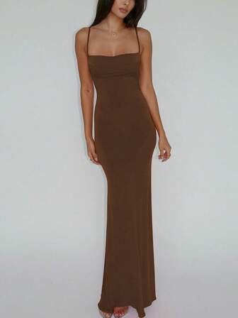 女士纯色开叉紧身露背性感优雅连衣裙夜间外出聚会俱乐部度假海滩春夏休闲服