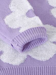 SHEIN Sudadera de punto con cuello redondo para niñas, en color morado, elegante, informal y cómoda con patrón de flores 3D. Ideal para el hogar, uso diario, escuela, actividades al aire libre y fiestas. Perfecta para otoño e invierno