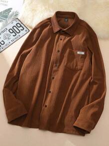 Manfinity Hypemode Chaqueta de pana de manga larga, unicolor y estilo casual para hombre, otoño - Marrón - Ver 1