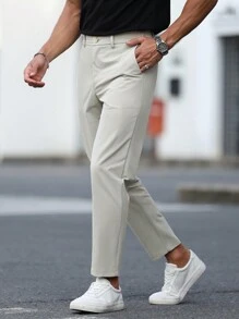 Manfinity Mode Men's Casual Solid Color Tapered Dress Pants - Grey - View 7