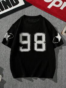 Manfinity Campus Court Aesthetic Post--Men Number Pattern Round Neck Knit Top Jersey Back To School - Black - View 1