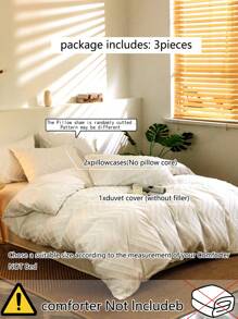 3 件白色双面簇绒几何图案羽绒被套套装（1 件羽绒被套 + 2 件枕套，不含枕芯），柔软双色设计床上用品套装，适用于卧室和客房，学校宿舍床上用品套装