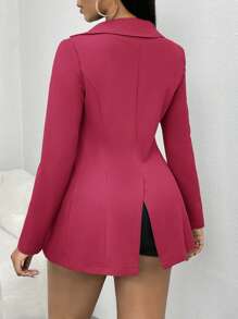 SHEIN SXY 女士纯色简约休闲立领长袖西装外套 - 玫紅色 - 查看 2