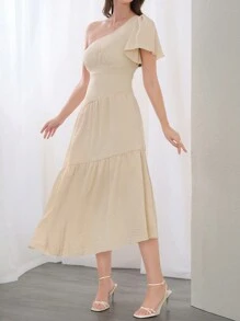 Modelyn Damskie Jednokolorowe Proste Codzienne Asymetryczne Sukienki Z Dekoltem Długie Sukienki Wieczorowe