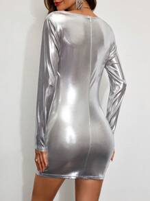 Zolique Vestito casual corto a maniche corte semplice in argento da donna - Argento - Visualizzare 2