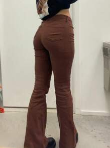 SHEIN Frenchy Slant Pocket Bootcut Leg Jeans Brown Brown - Coffee Brown - View 2