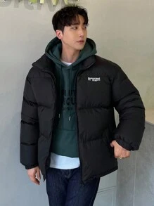 DAZY Winter Men's Letter Print Padded Coat Jacket - Black - View 7