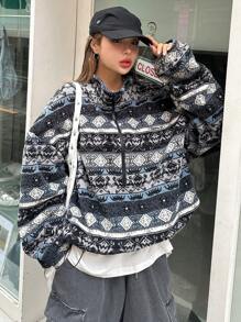 DAZY Sudadera con cuello alto con estampado geométrico, informal para otoño/invierno