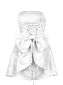 Women Summer Dress Jacquard Strapless Bowknot Decor Sleeveless Dress, Party, Formal, Dating, Or Other Occasions - 白色 - 查看 10