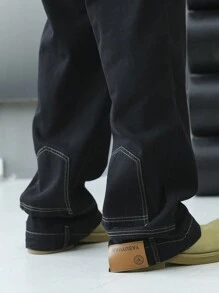 Claim Dot Men's Loose Fit Straight-Leg Casual Jeans With Pockets - Black - View 7