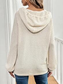 SHEIN LUNE Áo hoodie dây rút nửa nút dành cho nữ - Màu be - Xem 2