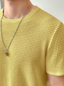 Manfinity VCAY Áo thun nam Waffle dệt kim trơn, mùa hè - Màu vàng - Xem 3