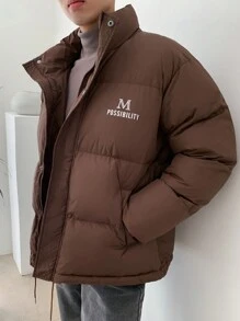 DAZY Áo khoác nam thường ngày có đệm lót in chữ, áo khoác mùa đông - Cà phê nâu - Xem 9