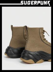 Sugerpunk Sock Design Knit Lace-up Sneakers - Brown - View 6