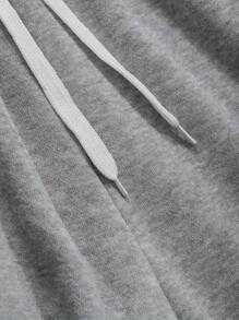 INAWLY 女士纯色抽绳口袋休闲阔腿运动裤 - 灰色 - 查看 5