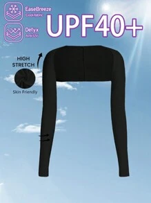 Comfortcana 加大码披肩上衣长袖带指孔，舒适透气，防紫外线，女士防晒凉爽披肩 - 黑色 - 查看 1