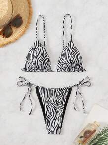 SHEIN Swim Conjunto de bikini de estampado aleatorio para mujer