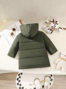 SHEIN Quilted Baby Winter Hooded Jacket With Pockets - Green - View 2