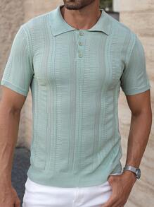 Manfinity Homme Men Solid Polo Neck Casual Knit Top For Summer - Mint Green - View 7