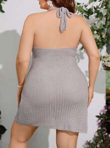 Sunnyshic Hand-Crocheted Floral Pattern Plus Size V-Neck Lace-Up Dress For Women