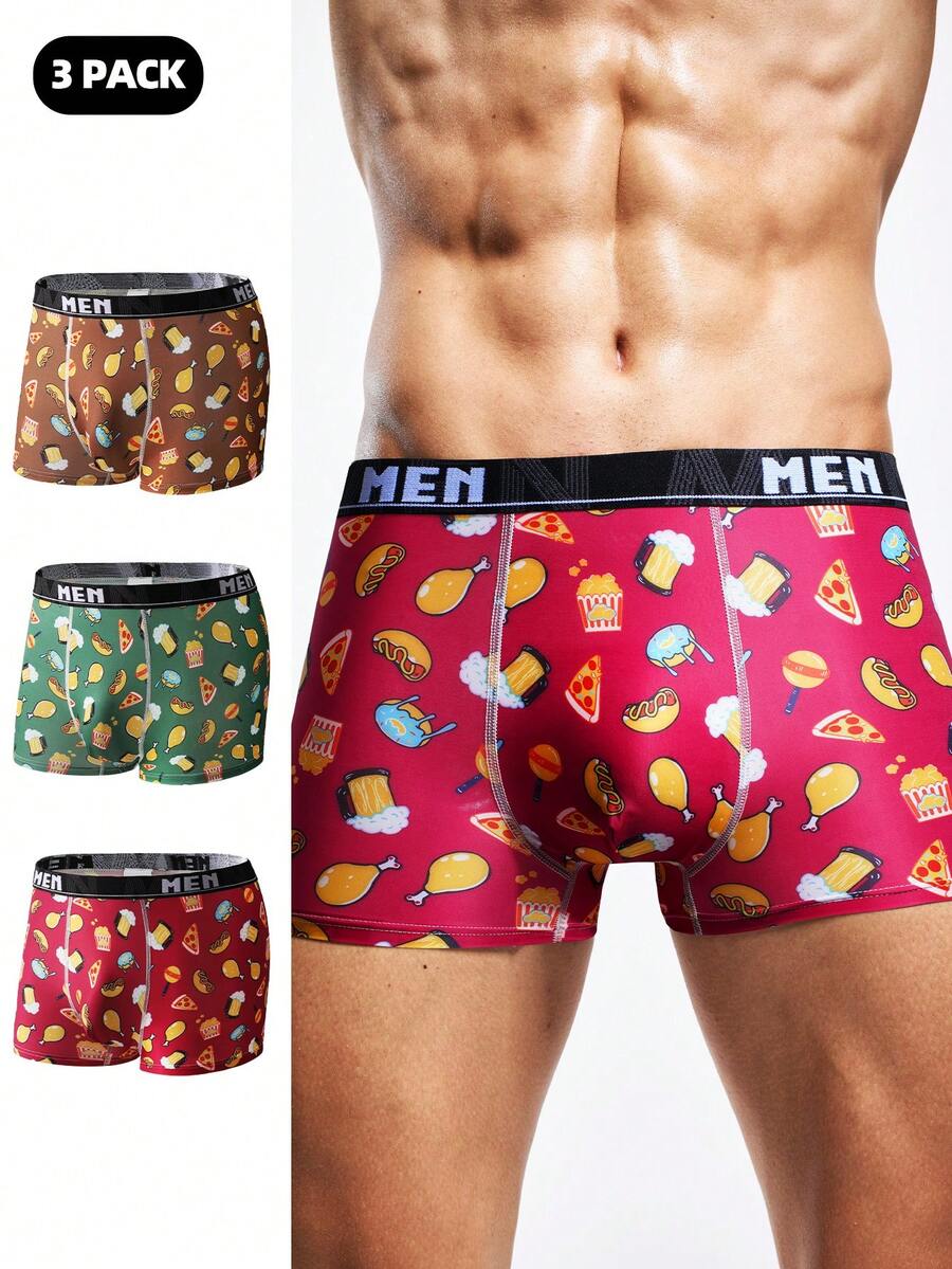 Men's Cartoon Printed Woven Band Boxer Briefs (Set Of 3) - Multicolor - View 1
