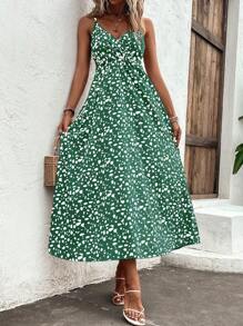 Breezaya 女式全印花无袖长款休闲连衣裙 - 綠色 - 查看 1