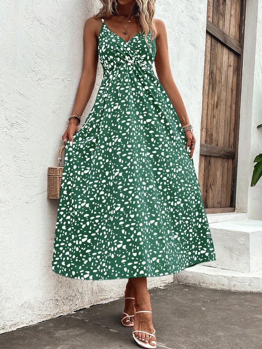 Breezaya 女式全印花无袖长款休闲连衣裙 - 綠色 - 查看 1