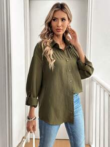 SHEIN LUNE Women Textured Fabric Casual Shirt