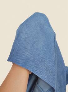 SHEIN Tween 女童蓝色纯色灯芯绒长袖休闲简约夹克秋冬季 - 藍色 - 查看 7