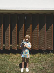 SHEIN Young Girl Colorful Plaid Print Linen Fabric Casual Resort Style Collared Short Sleeve Romper, Spring/Summer - Multicolor - View 3