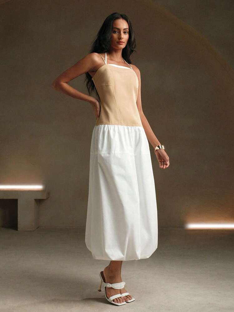 Women's Fashionable Patchwork Floral Maxi Halter Tie-Waist Summer Dress