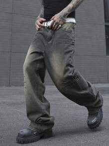 Manfinity Roghcode Men Casual Washed Straight Leg Denim Jeans - Bronze - View 5