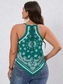 SHEIN VCAY Áo ba lỗ in họa tiết Paisley cổ yếm thường ngày cỡ lớn cho nữ - Màu xanh lá cây đậm - Xem 2