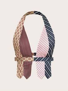 SHEIN ICON 夏季不对称下摆条纹印花露背吊带性感背心