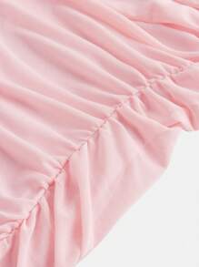 SHEIN Girlism 少女针织网眼圆领褶饰休闲喇叭袖连衣裙 - 淺粉色 - 查看 5