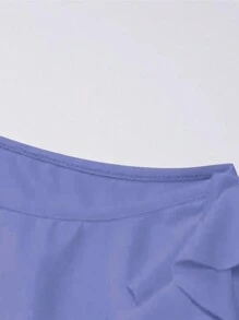 SHEIN SXY 女士純色圓領無袖高開叉長款夏日度假連衣裙 - 藍色 - 查看 4
