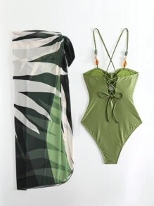 Swim Oasis 女士假日时尚连体泳衣和吊带比基尼裙套装，2 件夏季