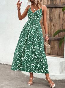 Breezaya 女式全印花无袖长款休闲连衣裙 - 綠色 - 查看 3