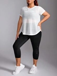 Easithlete 大码透视短袖上衣和紧身裤运动套装 - 彩色 - 查看 6