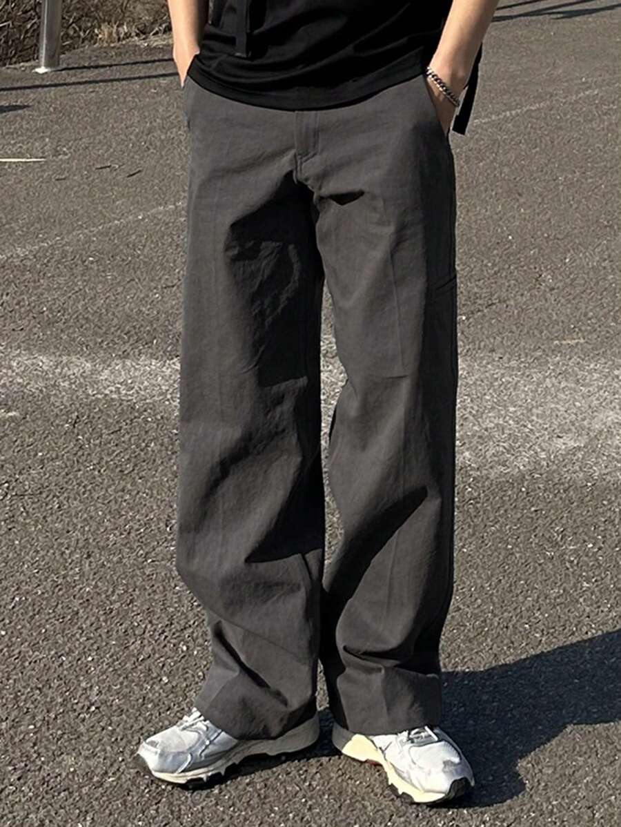 DAZY Pantalones casuales sencillos de unicolor para hombres, otoño - Gris Oscuro - Ver 1