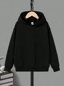SHEIN Tween Boy Casual Simple Cartoon Vintage Car Print Long Sleeve Hooded Thick Sweatshirt, Loose Fit Suitable For Autumn And Winter