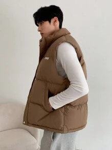 DAZY Men's Padded Vest With Letter Print, Winter Jacket - Khaki - View 14