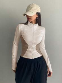 DAZY Women's Spring & Autumn Casual Contrast Color Block Stand Collar Slim Fit Jacket - Multicolor - View 3