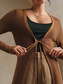 Anewsta 女士时尚条纹拼色长款开衫