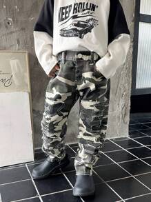 Quần jean denim sờn in hình camo thời trang cho bé trai - Nhiều màu - Xem 1