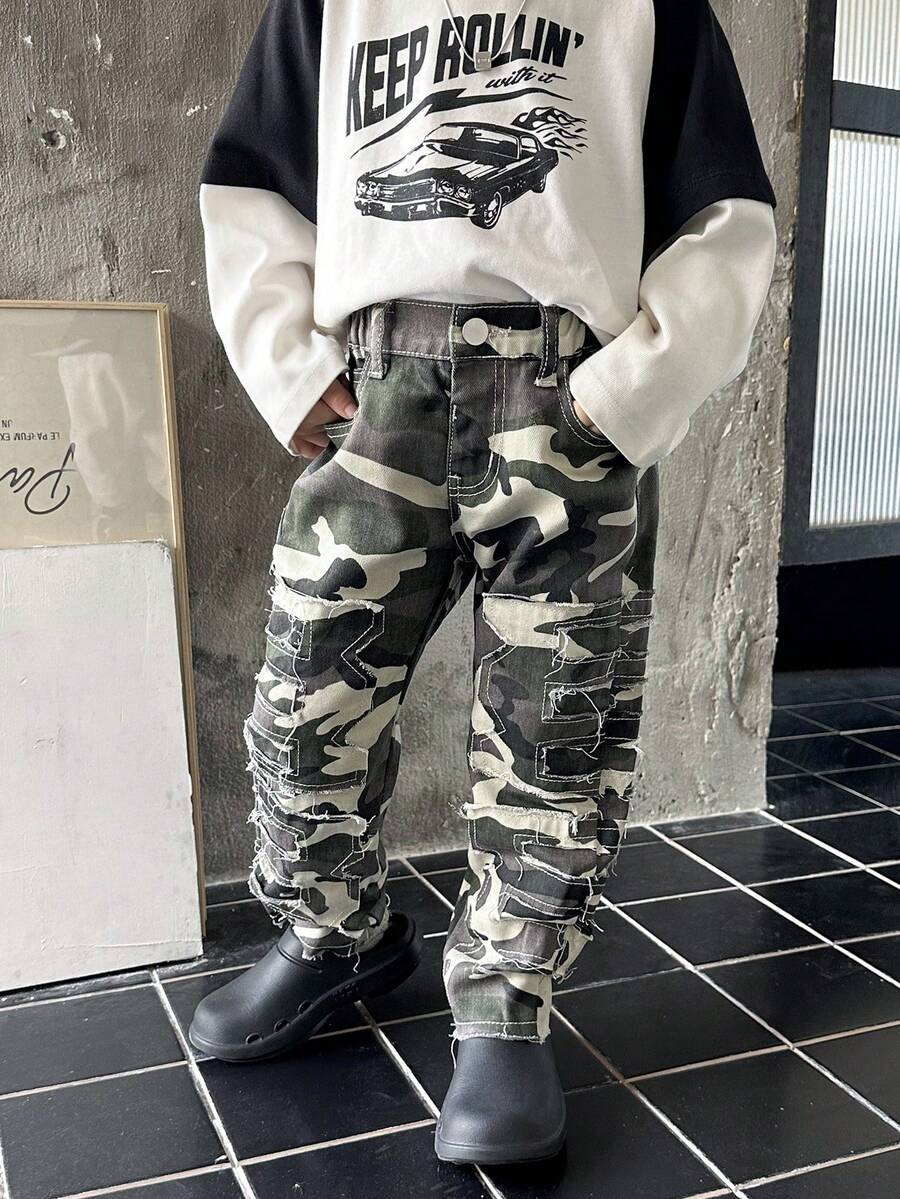 Quần jean denim sờn in hình camo thời trang cho bé trai - Nhiều màu - Xem 1