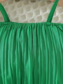 2 piezas/Conjunto Blusa verde con textura y hombros descubiertos y pantalones palazzo con estampado total para niña preadolescente, conjunto de vacaciones de verano - Verde - Ver 8